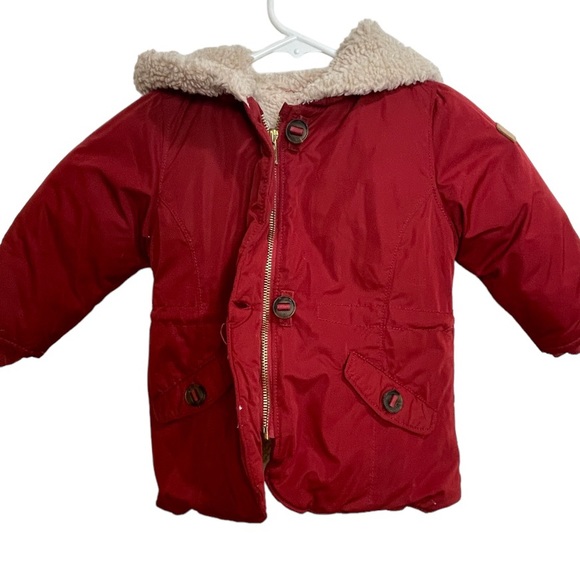 Zara Baby Brick Red Faux Sherpa Hooded Outerwear Jacket size 16/24 months - Picture 5 of 11